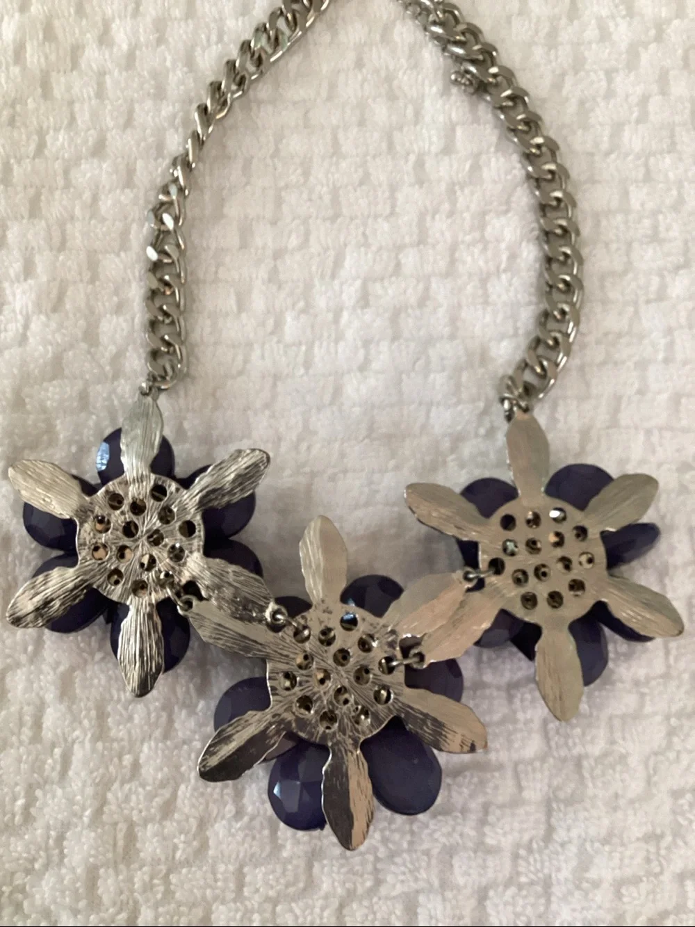 Beautiful Silver and Blue Floral Bib Necklace